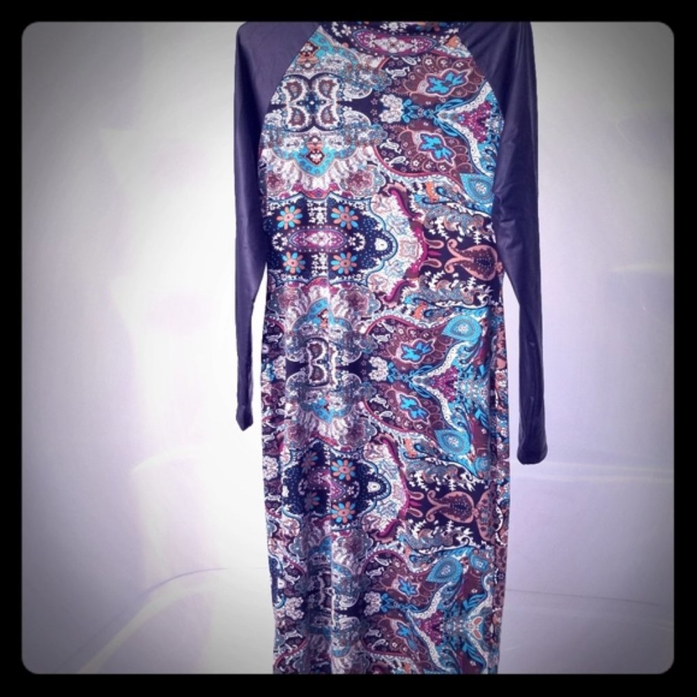 (M) Purple Jam Dress Faux Leather Statement Sleeves Paisley Print Colorful Indie